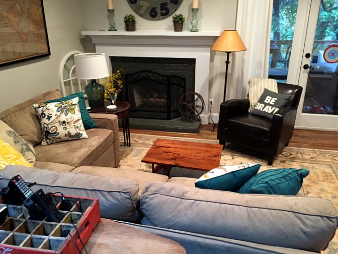 View from breakfast room - family room tidying up - thediybungalow.com