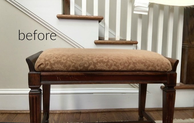 Before piano bench turned DIY faux fur foot stool - thediybungalow.com
