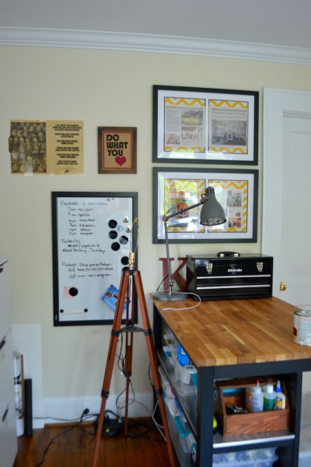 White board mounted near work table - organized home office - thediybungalow.com