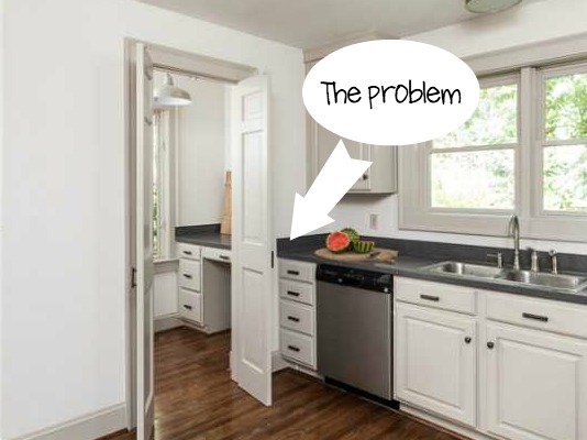 pantry doors blocking the drawers - How to Turn a Door into a Sliding Door - thediybungalow.com