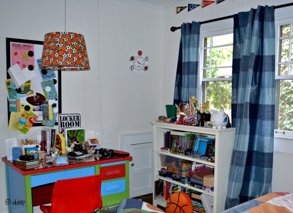 son's bedroom bookcase and desk before - Dogs Don't Eat Pizza