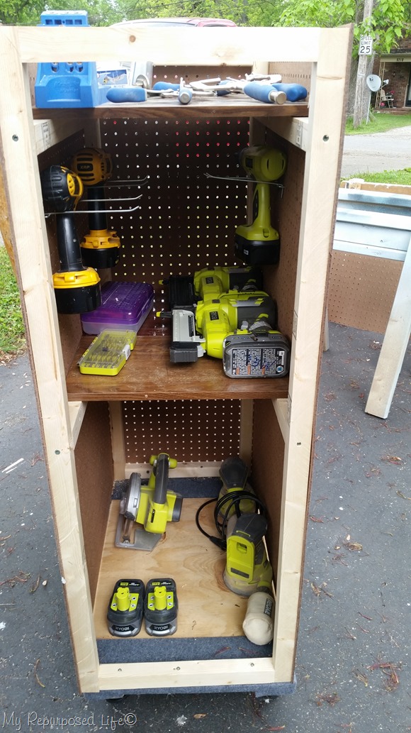 My RePurposed Life Rolling Tool Cart with Pegboard - tool storage shed inspiration - thediybungalow.com