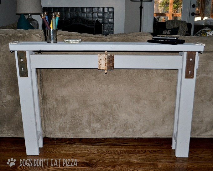 DIY sofa table with vintage door hardware - thediybungalow.com