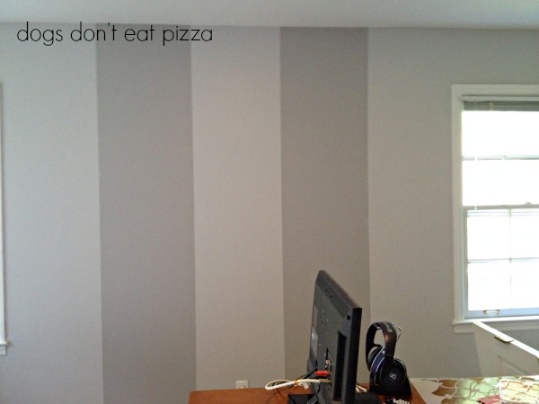 Base coat with stripes to prep for using stencil on the wall - thediybungalow.com