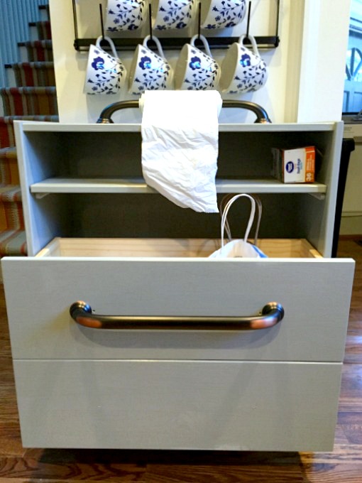 Completed IKEA Rast Hack Trash and Recycling Center in kitchen - thediybungalow.com