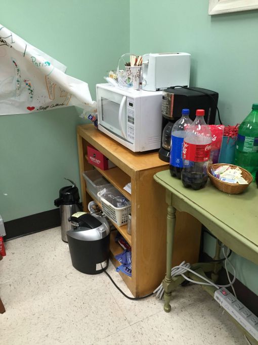 Before the teachers' lounge renovation - storage and style needed - thediybungalow.com