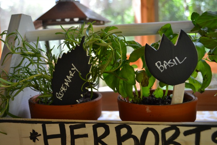 rosemary and basil pots and plant markers - farmhouse style herb garden - Dogs Don't Eat Pizza
