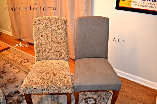 Reupholstered parsons chair before and after - thediybungalow.com
