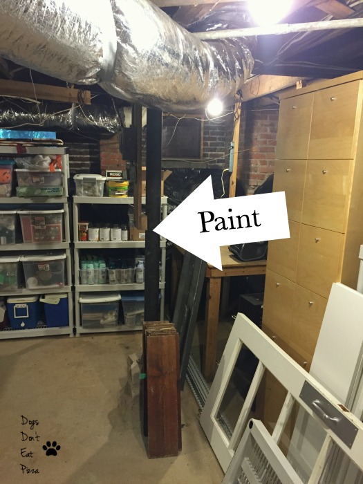 Paint storage in how to organize an unfinished basement - thediybungalow.com