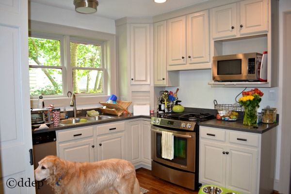 kitchen before with cabinets - five favorite design tips - Dogs Don't Eat Pizza