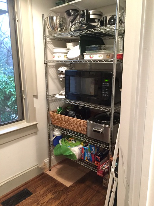 Right side of pantry shelves and microwave - thediybungalow.com