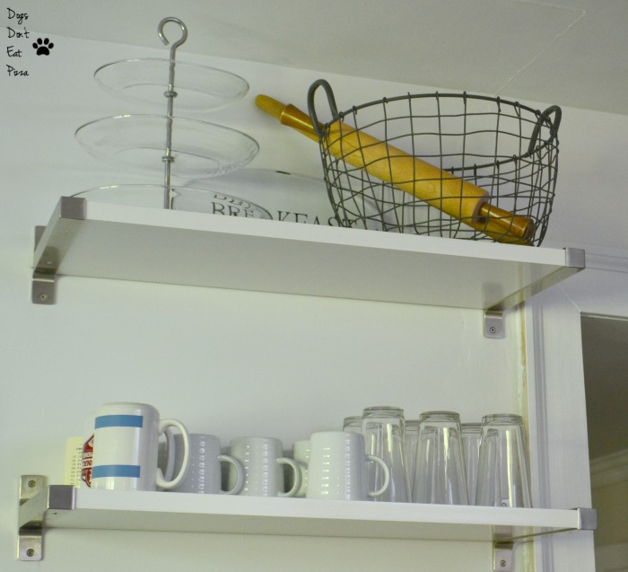 Farmhouse style on shelves - painted kitchen - Dogs Don't Eat Pizza