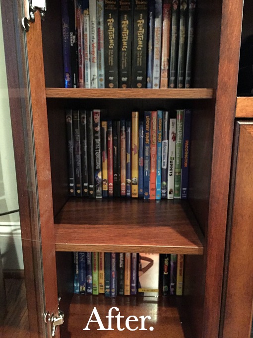 DVD organization - family room tidying up - thediybungalow.com