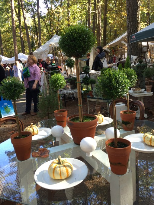 Topiaries on a fall tablescape at the Country Living Fair