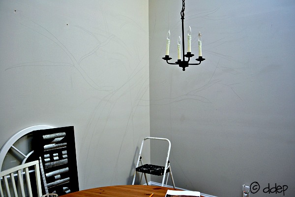 sketch of the tree on the wall - breakfast room - Dogs Don't Eat Pizza