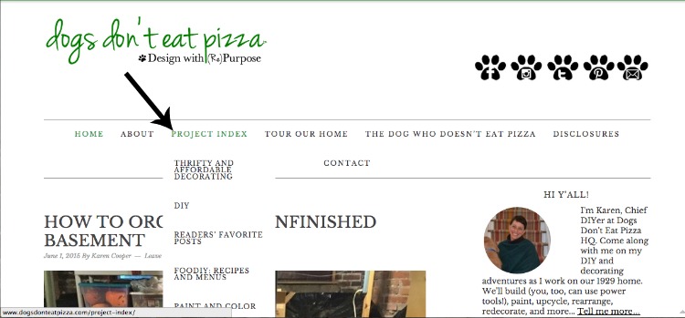 project index screen shot of blog - Dogs Don't Eat Pizza