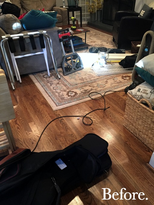 Everything that came out of that little closet under the stairs - family room tidying up - thediybungalow.com