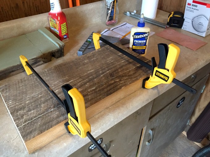 Clamps for gluing reclaimed wood shelves - thediybungalow.com