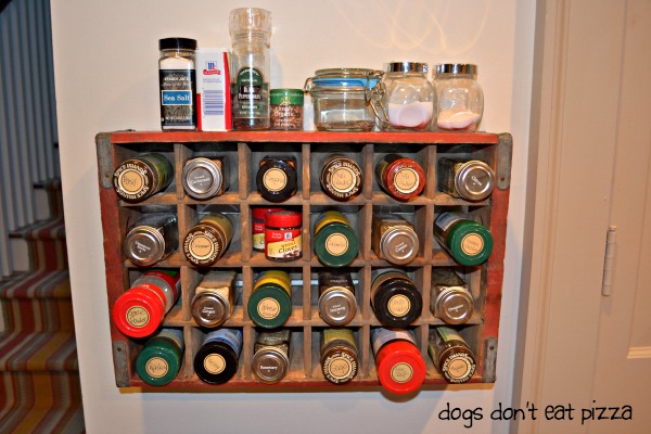 vintage coke crate spice rack closeup - vintage Coke crate spice rack - thediybungalow.com