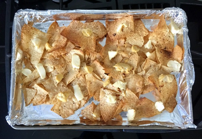 Melt in 400 degree oven to melt cheese and brown chips - thediybungalow.com