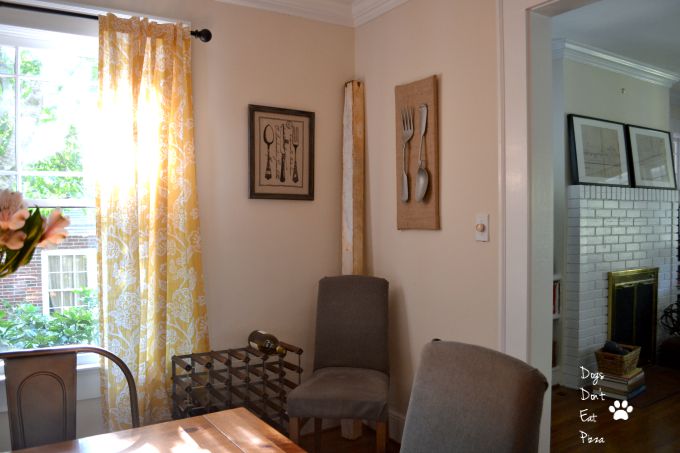 old farmhouse beam in corner - dining room - Dogs Don't Eat Pizza