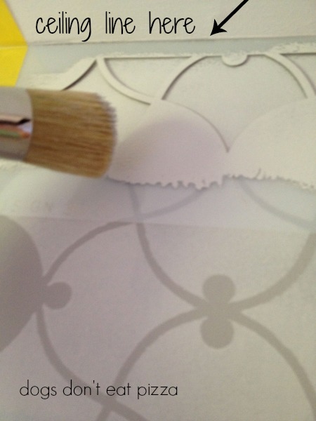 How to line up stencil to avoid getting paint on trim or ceiling - thediybungalow.com