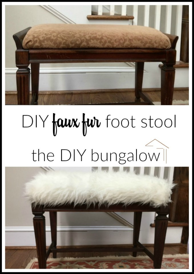 Before and After - DIY faux fur foot stool - thediybungalow.com