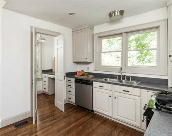 kitchen side view before - thediybungalow.com