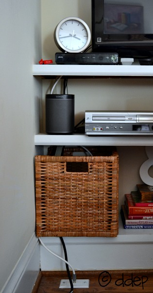 Hack an IKEA basket to hide cords - five awesome home hacks - thediybungalow.com