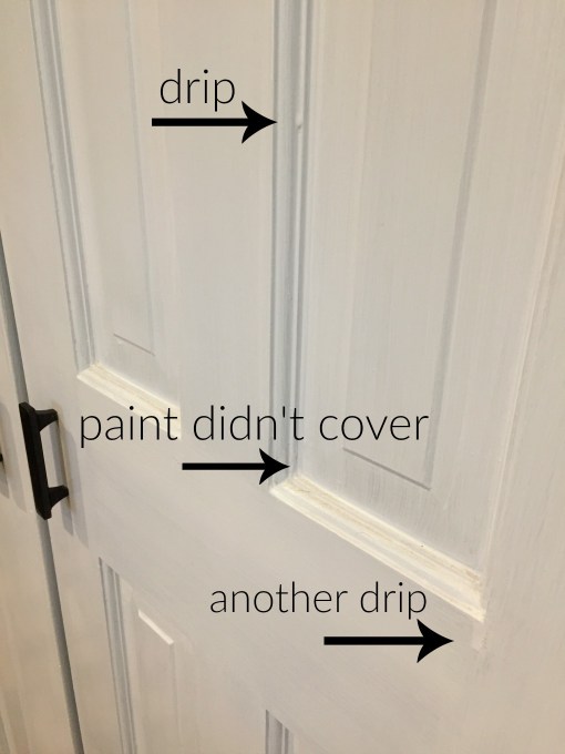 Six panel door before painting where you can see drips and coverage issues - thediybungalow.com