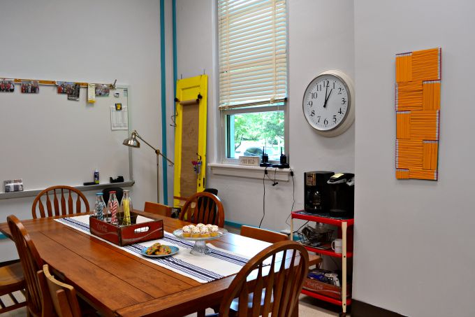 Showcasing the electrical conduit in the teachers' lounge renovation - thediybungalow.com