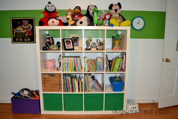 daughter's green room rearranged - ikea expedit - Dogs Don't Eat Pizza