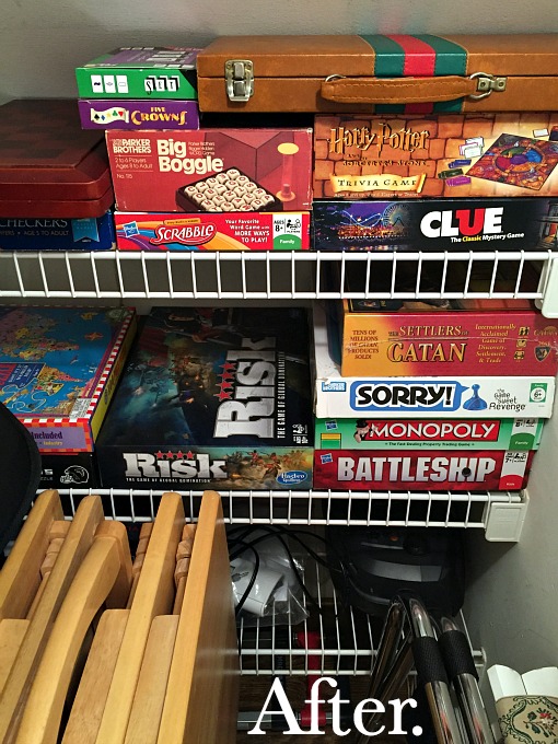 Games in family room closet - family room tidying up - thediybungalow.com