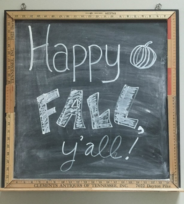 Chalkboard message welcoming fall decorating for fall - thediybungalow.com