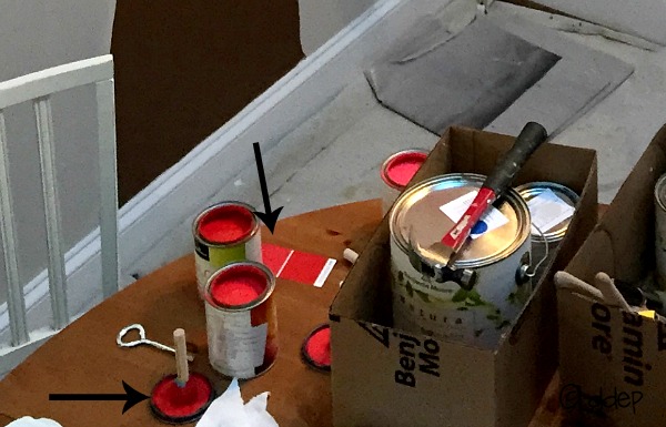 supplies for painting tree including paint samples and pouncer sponge brushes - Dogs Don't Eat Pizza