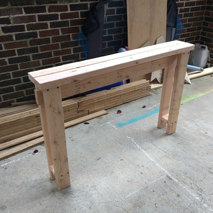 DIY sofa table built but not painted - thediybungalow.com