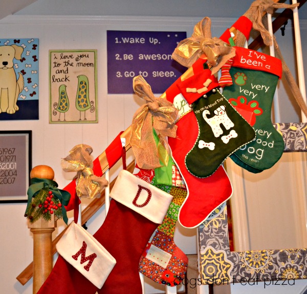 stockings on banister - 2013 holiday - Dogs Don't Eat Pizza
