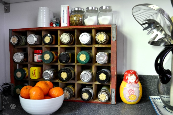 Coke crate spice rack - painted kitchen - Dogs Don't Eat Pizza