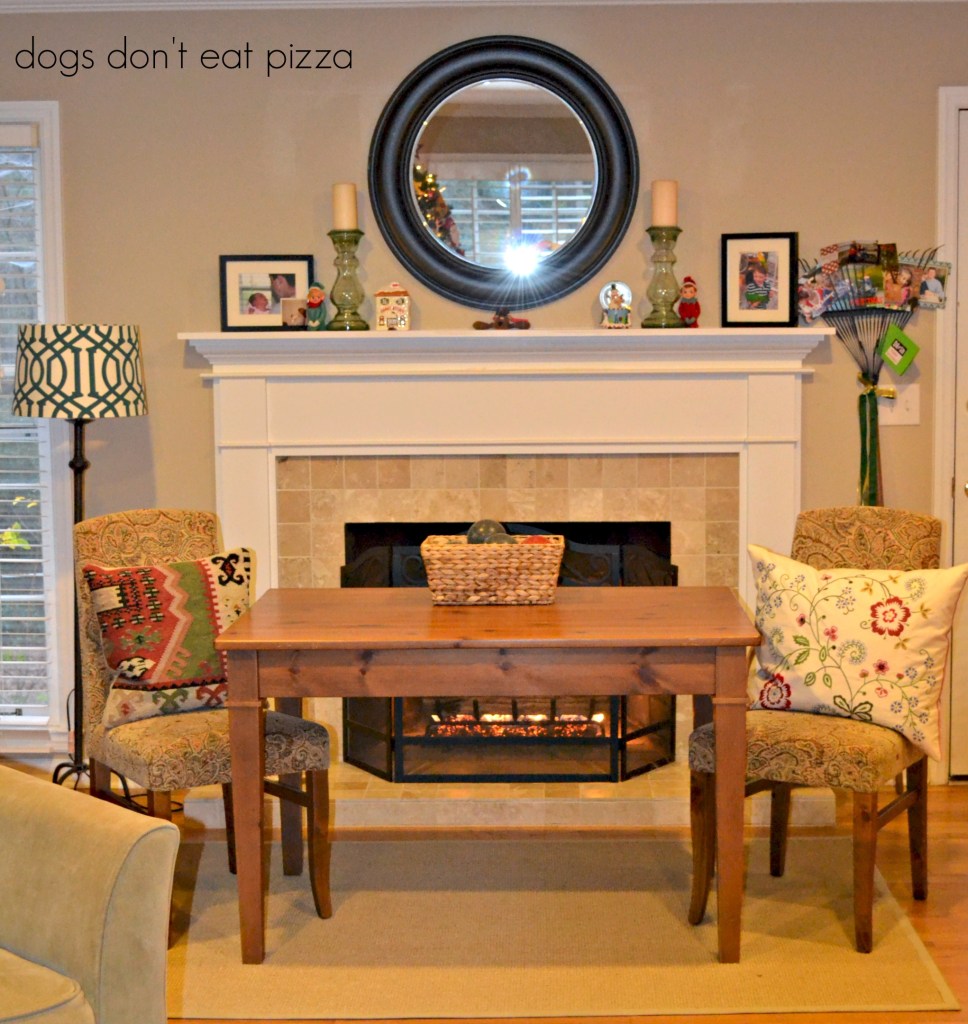 table by fireplace - 2013 holiday - Dogs Don't Eat Pizza