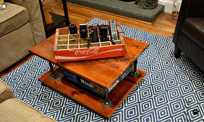 Top view finished DIY two-tier coffee table - Dogs Don't Eat Pizza