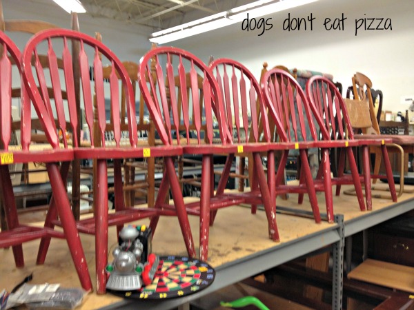 red chairs at thrift store