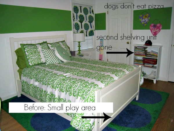 before daughter's green room - second bookcase gone - Dogs Don't Eat Pizza