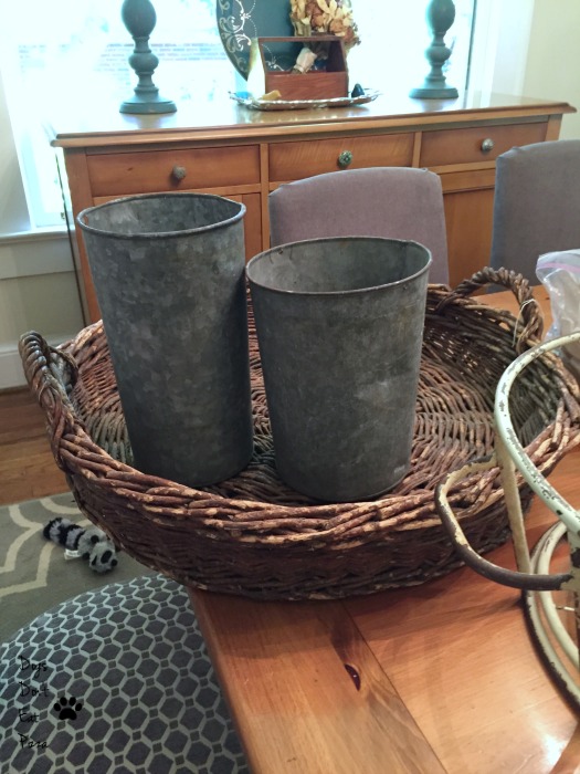 Galvanized floral buckets and basket found at estate sale - thediybungalow.com