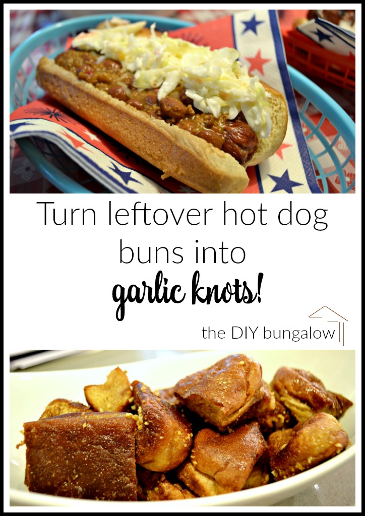 Now you know what to do with all those leftover buns! Turn leftover hot dog buns into garlic knots - thediybungalow.com