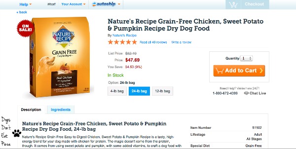 Screen Shot of food order at chewy.com - Dogs Don't Eat Pizza