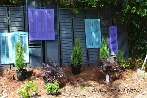 Turn old shutters (or louvered doors) into a privacy screen - Earth Day projects - thediybungalow.com