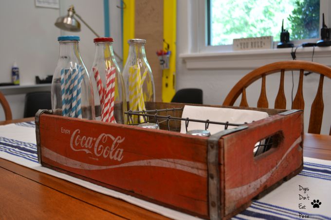 Coke crate and the color scheme reflected throughout the teachers' lounge renovation - thediybungalow.com