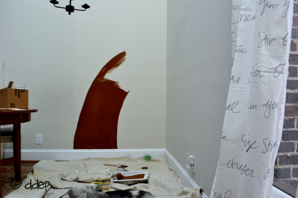 painting the trunk of the tree - breakfast room - Dogs Don't Eat Pizza