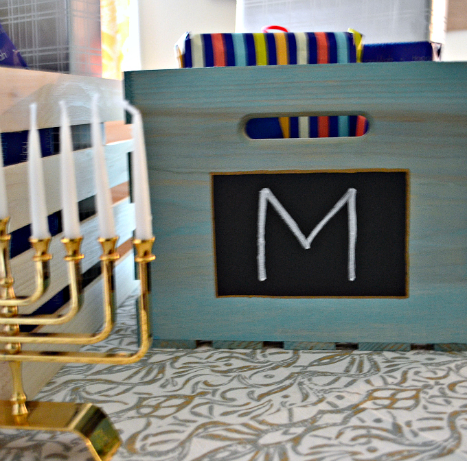 Close up view of Personalized Hanukkah Gift Crate - thediybungalow.com