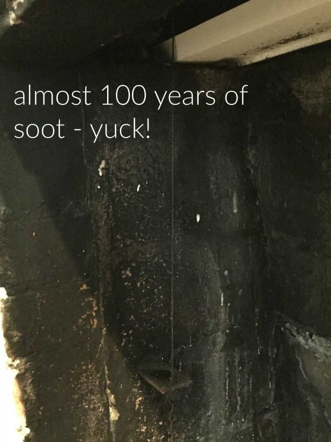 Inside of fireplace before cleaning - thediybungalow.com